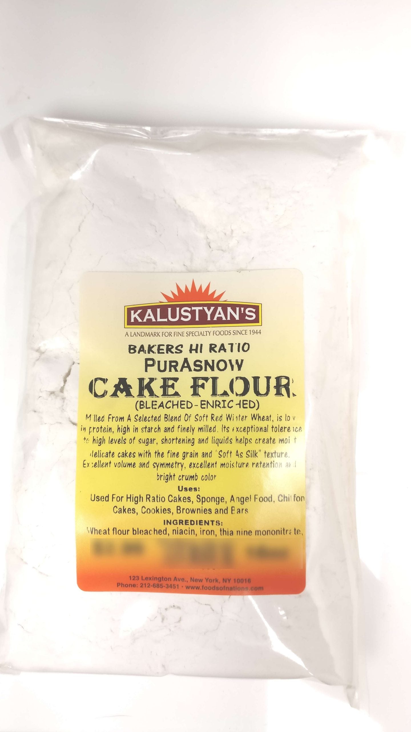 Cake Flour (PurAsnow), Hi Ratio, Bleached-enriched.