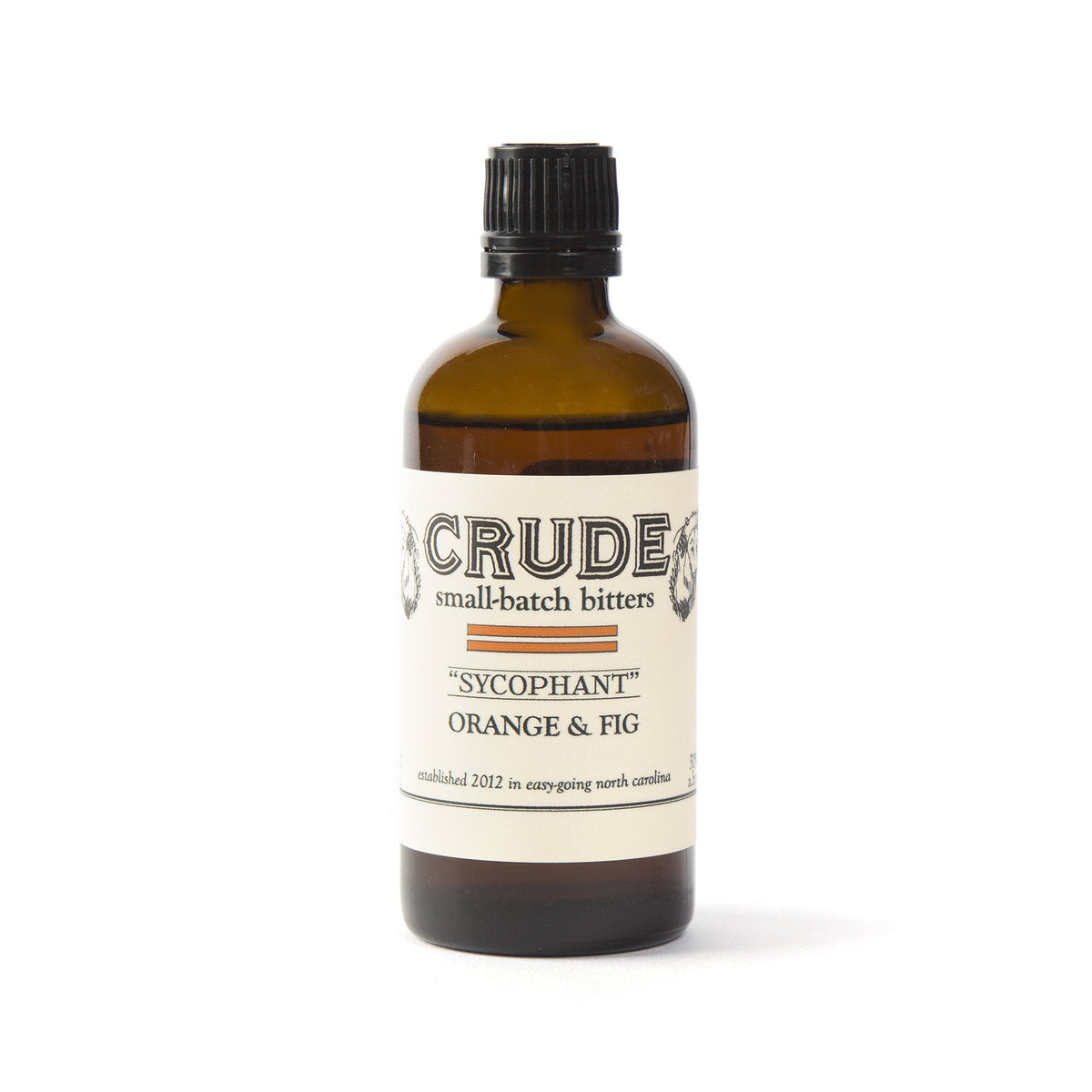 Glass Bottle of Crude Bitters with Orange and Fig flavor