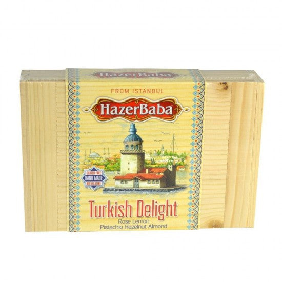 HazeBaba Turkish Delight ( Rose, Lemon, Pistachio, Hazelnut, Almond) In wooden Box